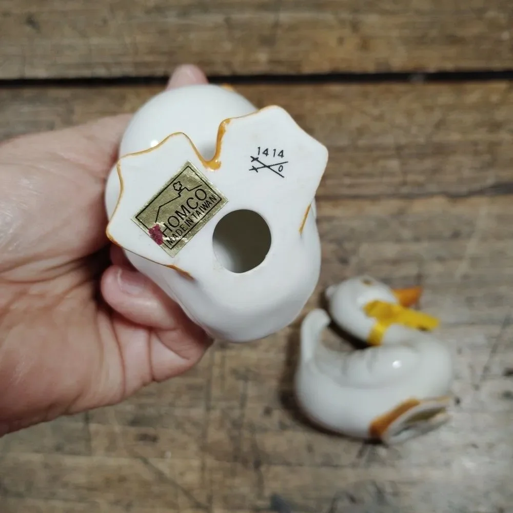 Vintage Homeco Ducks Set Of 2 White Ceramic 3.25” Tall Birds Collectibles Decor